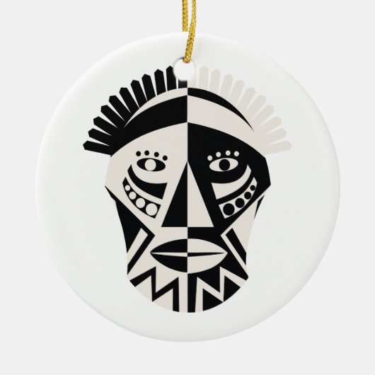 アフリカンマスク初期のフォークアート セラミックオーナメント (正面)