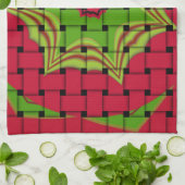 アフリカンラブリーウェーブレッドデザイン キッチンタオル (折り畳み)