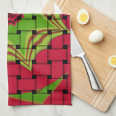 アフリカンラブリーウェーブレッドデザイン キッチンタオル (四つ折り)