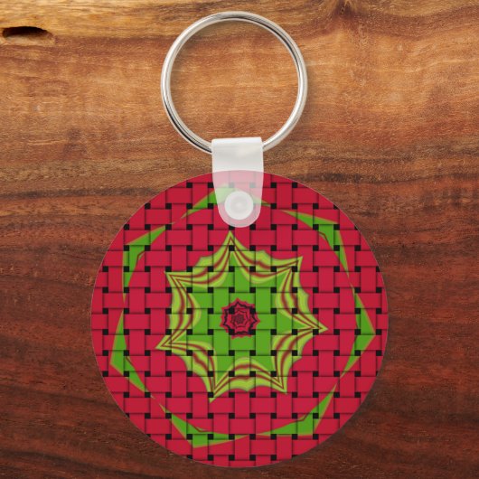 アフリカンラブリー織り赤とレモングリーンデザイン キーホルダー (正面)