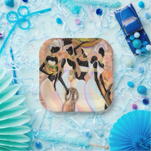 アフリカンレディース紙プレート – アートスタイル絵を描ズ ペーパープレート (パーティー)