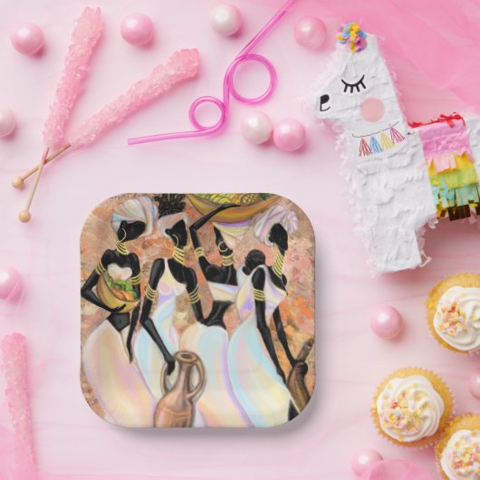 アフリカンレディース紙プレート – アートスタイル絵を描ズ ペーパープレート (パーティー)