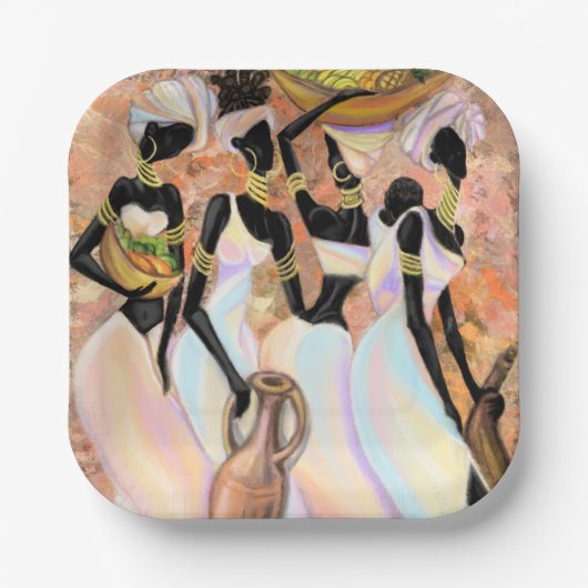 アフリカンレディース紙プレート – アートスタイル絵を描ズ ペーパープレート (正面)