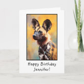 アフリカンワイルドドッグポートレートハッピーバースデー名 カード (正面)