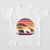 アフリカンワイルドライフシルエットサファリデザイン Tシャツ (レイダウン)