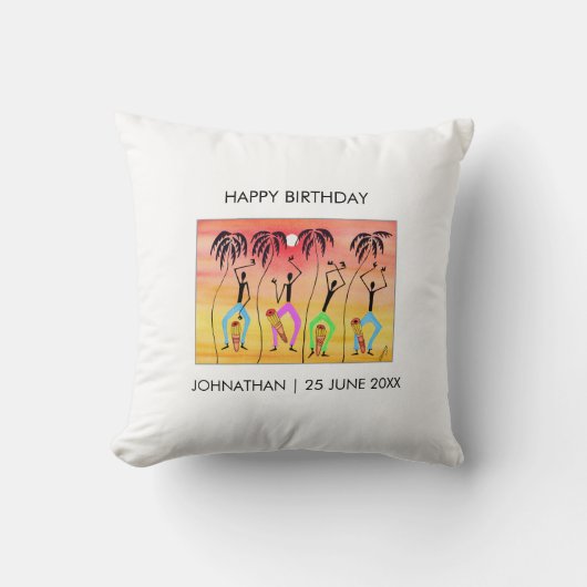 アフリカン表現アートの幸福誕生日 クッション (正面)