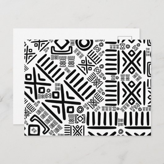アフリカン エスニック パターン - 黒と白 #8 ポストカード (正面/裏面)