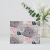 アフリカン・グレーのふわふわハート ポストカード (スタンド正面)