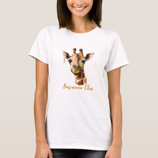 アフリカン スヴァンナ シックなキリン 女性用 Tシャツ (正面)
