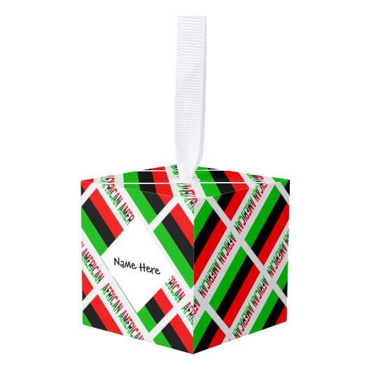 アフリカン・ディアスポラまたはアメリカ国旗タイルパーソナル キューブオーナメント (正面アングル)