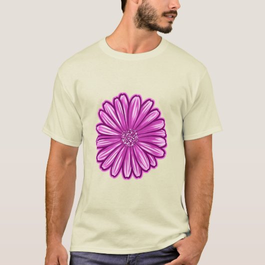 アフリカン・デイジーの花、リアリスティックイラスト Tシャツ (正面)