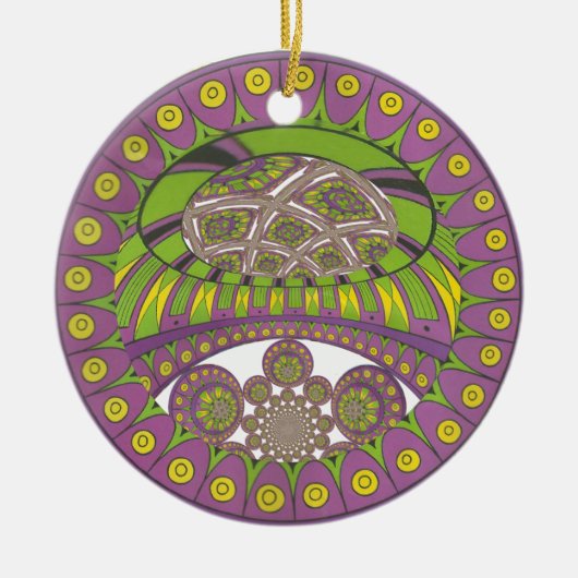 アフリカン パープルとイエローのカレイドスコープ トレディショナル セラミックオーナメント (正面)
