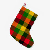 アフリカン・ラスタ・レゲエ・カラーのチェック柄デザイン スモールクリスマスストッキング (正面 (吊り時))