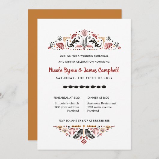 アフリカーナ | 現代アンコラ ケンテ リハーサル ディナー 招待状 (正面/裏面)