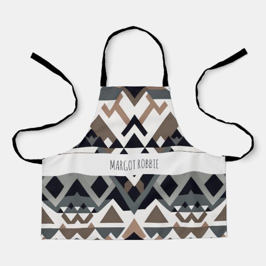 アフリカ三角形の幾何学的な茶色のグレーパターン エプロン (正面)