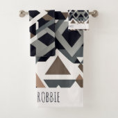 アフリカ三角形の幾何学的な茶色のグレーパターン バスタオルセット (インサイチュ)