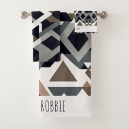 アフリカ三角形の幾何学的な茶色のグレーパターン バスタオルセット