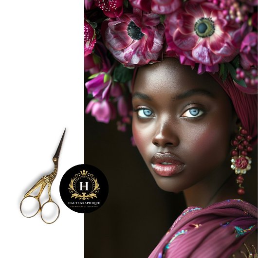 アフリカ人エレガント女性ブルゴーニュフローラデコパージュ 薄葉紙