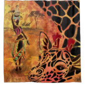 アフリカ人女性とキリンのシャワーカーテン シャワーカーテン (正面)