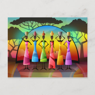 アフリカ人女性と船舶はがき ポストカード