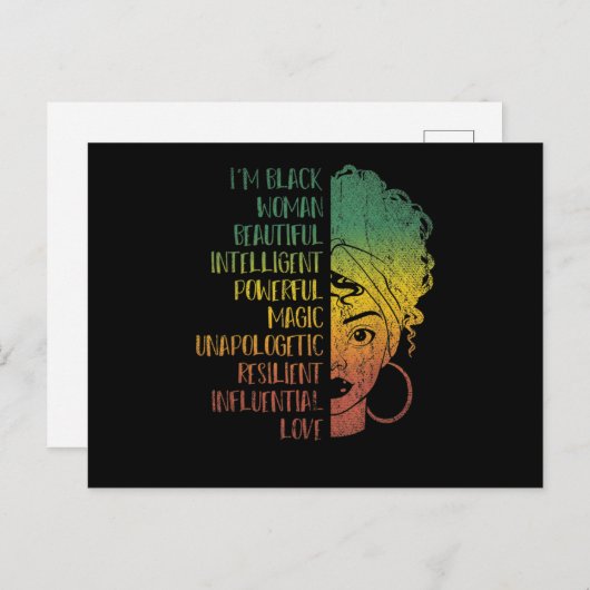 アフリカ人女性ガールズギフトメラニンプライドブラックヒスト インビテーションポストカード (正面/裏面)