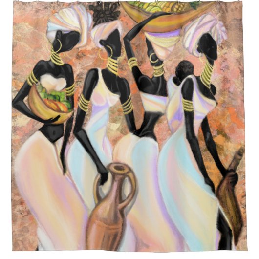 アフリカ人女性シャワーカーテンアート絵を描ズ シャワーカーテン (正面)
