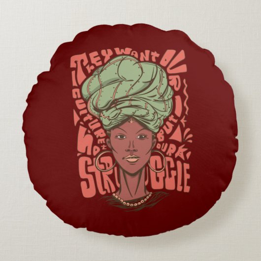 アフリカ人女性ブラック歴史月間 ラウンドクッション (正面)