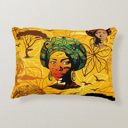 アフリカ人女性ポートレートと夕日 アクセントクッション (裏面)