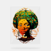 アフリカ人女性ポートレートと夕日 アクリルサイン (正面)