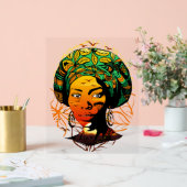 アフリカ人女性ポートレートと夕日 アクリルサイン (ウェディング)