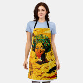 アフリカ人女性ポートレートと夕日 エプロン (着用した状態)