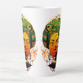 アフリカ人女性ポートレートと夕日 カフェラテマグ (正面)