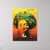 アフリカ人女性ポートレートと夕日 キャンバスプリント (正面)