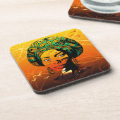 アフリカ人女性ポートレートと夕日 コースター (左側)