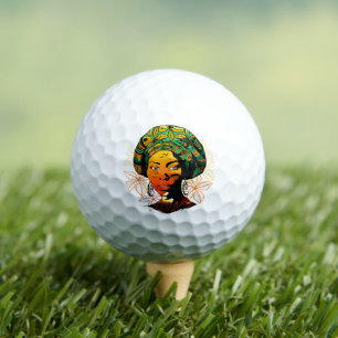 アフリカ人女性ポートレートと夕日 ゴルフボール