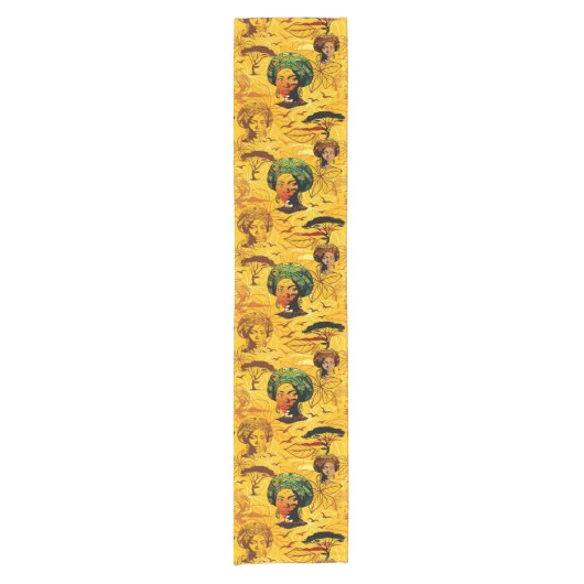 アフリカ人女性ポートレートと夕日 ショートテーブルランナー (正面)