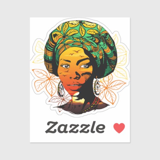 アフリカ人女性ポートレートと夕日 シール (シート)