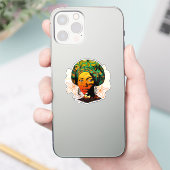 アフリカ人女性ポートレートと夕日 シール (スマートフォン)