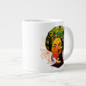 アフリカ人女性ポートレートと夕日 ジャンボコーヒーマグカップ (正面右)