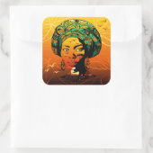 アフリカ人女性ポートレートと夕日 スクエアシール (バッグ)