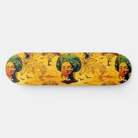 アフリカ人女性ポートレートと夕日 スケートボード (横)