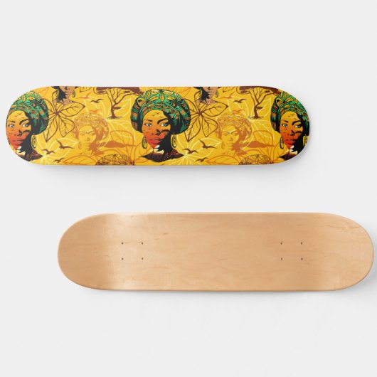 アフリカ人女性ポートレートと夕日 スケートボード (横)