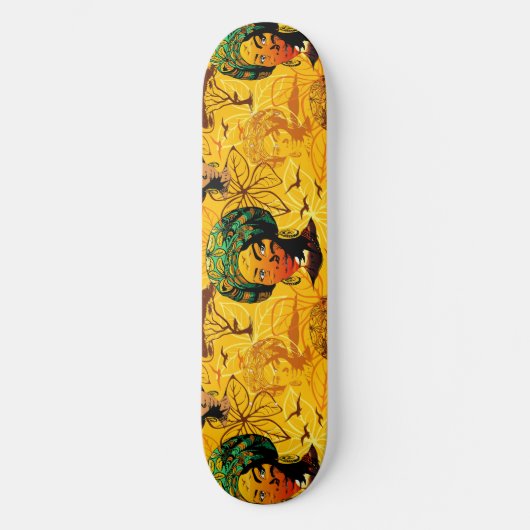 アフリカ人女性ポートレートと夕日 スケートボード (正面)