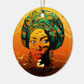 アフリカ人女性ポートレートと夕日 セラミックオーナメント (左)