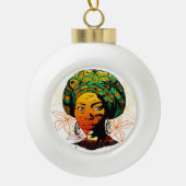 アフリカ人女性ポートレートと夕日 セラミックボールオーナメント (正面)