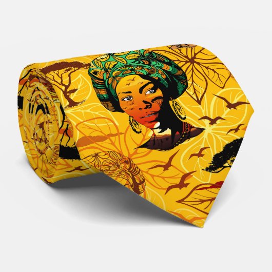 アフリカ人女性ポートレートと夕日 ネクタイ (ロール)