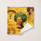 アフリカ人女性ポートレートと夕日 バスタオルセット (ウォッシュタオル)