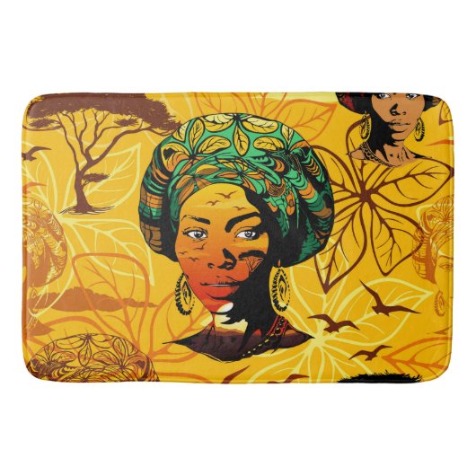 アフリカ人女性ポートレートと夕日 バスマット (正面)