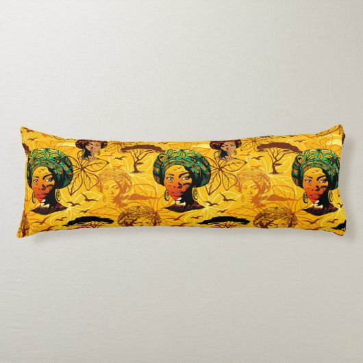 アフリカ人女性ポートレートと夕日 ボディピロー (正面)