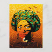 アフリカ人女性ポートレートと夕日 ポストカード (正面)